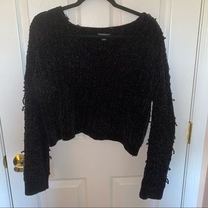 Black Pulled Knit Cropped Sweater
